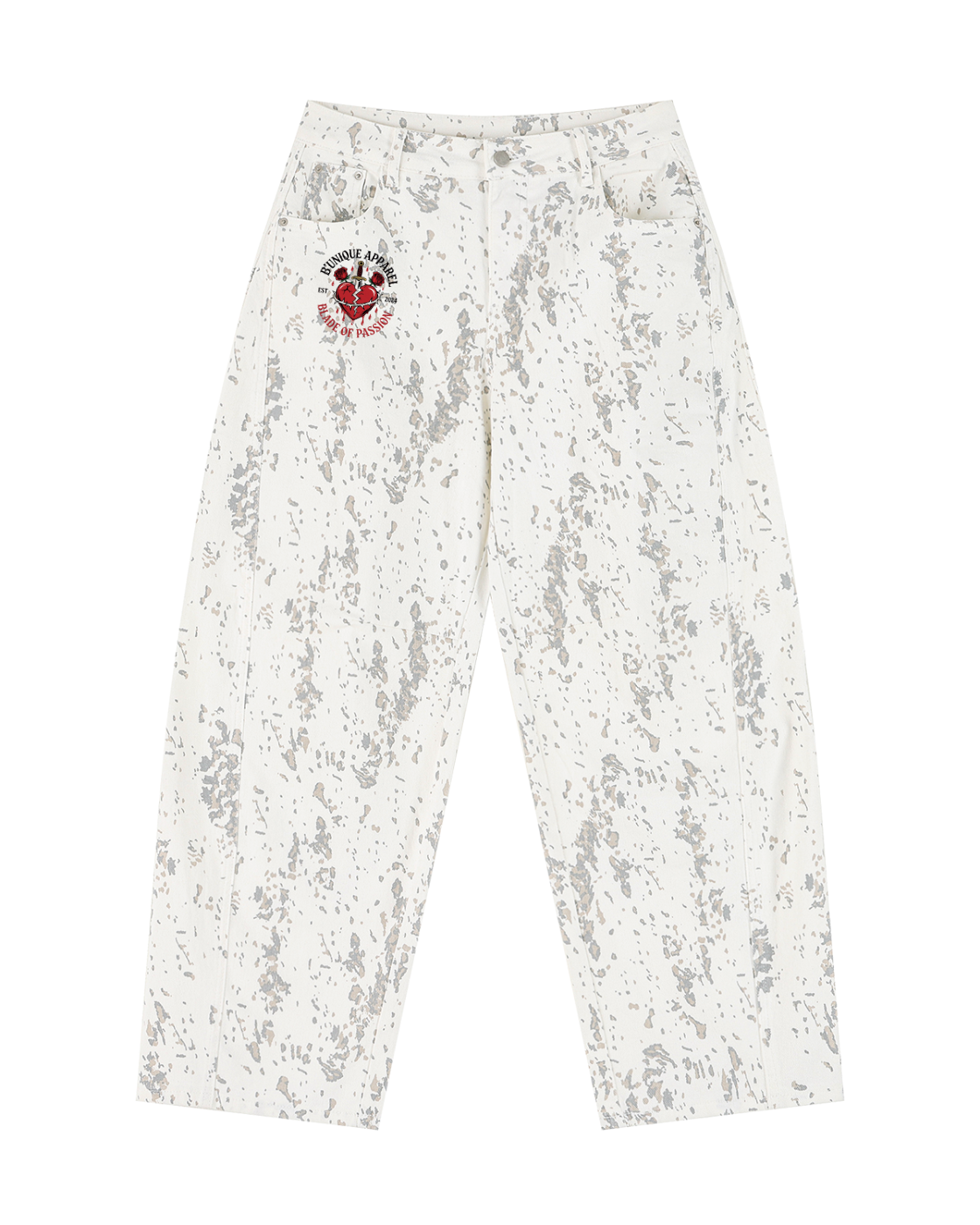 Women's "Blade of Passion" Splatter Barrel Leg Jeans
