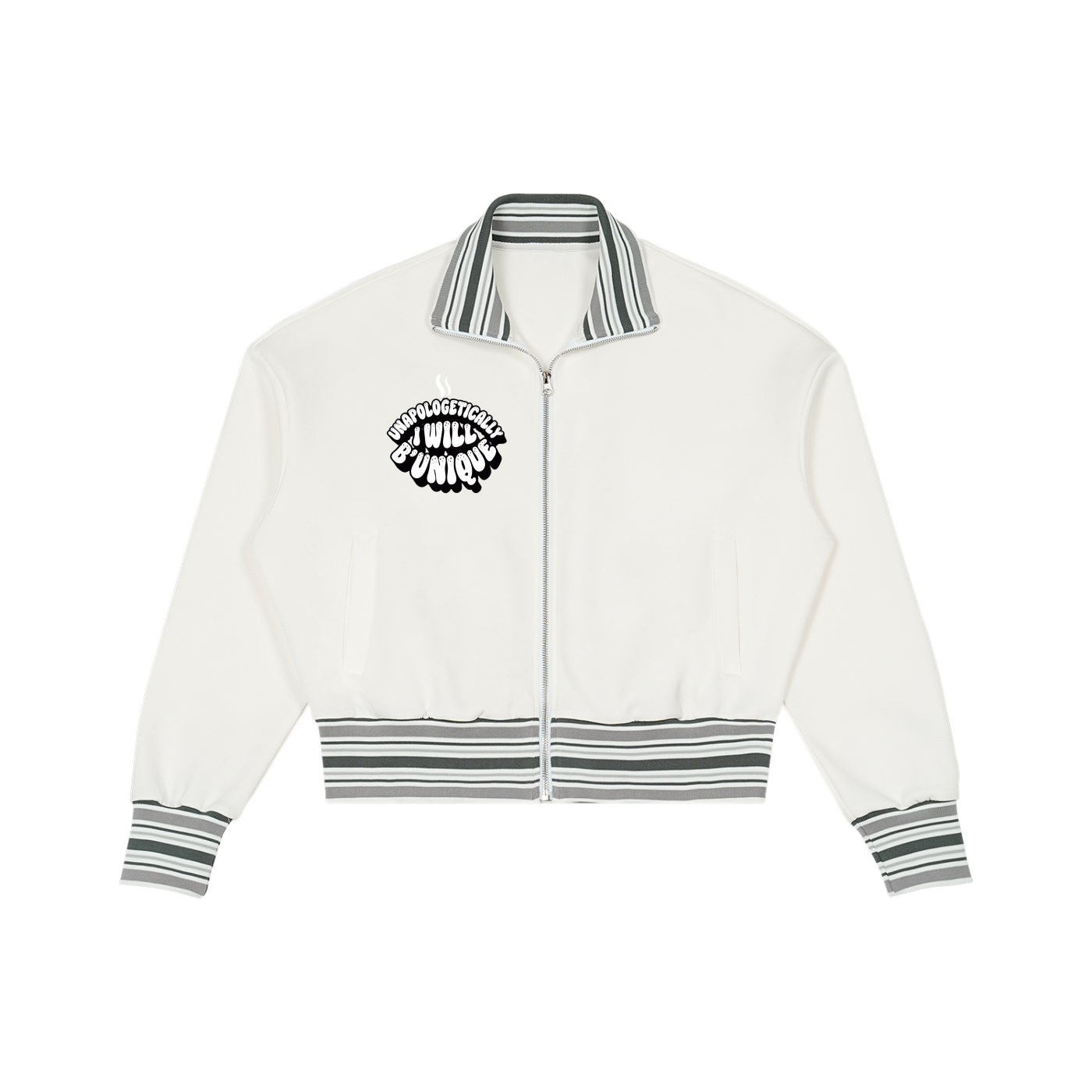 Unisex "I WILL" Striped Rib Collar Zip Jacket
