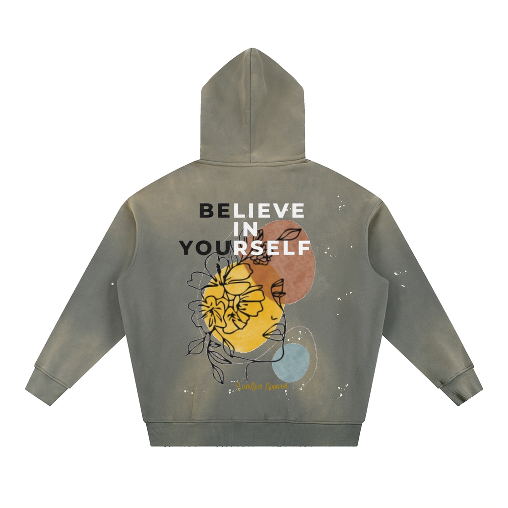 Unisex Vintage Washed Frayed Fleece BELIEVE Hoodie