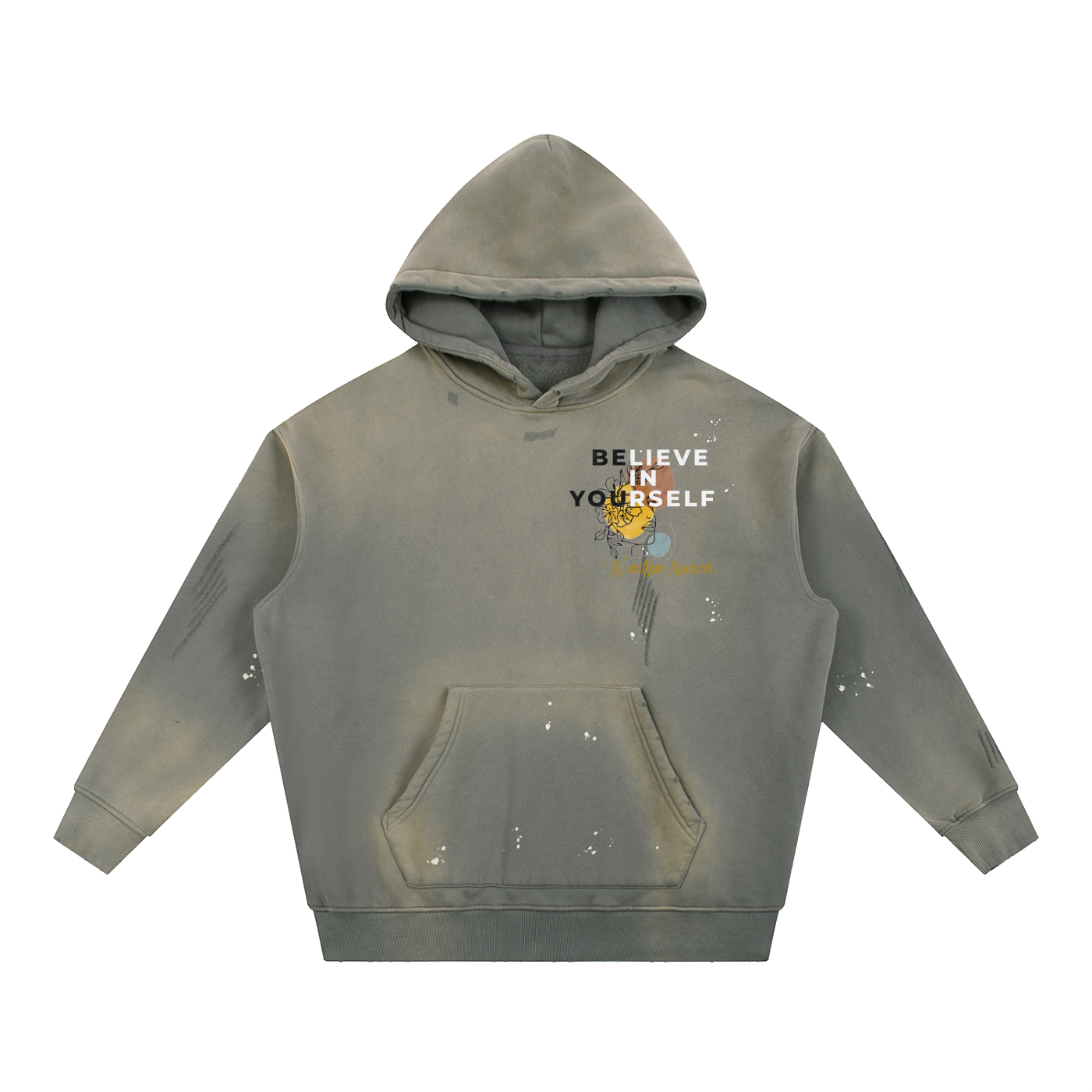 Unisex Vintage Washed Frayed Fleece BELIEVE Hoodie