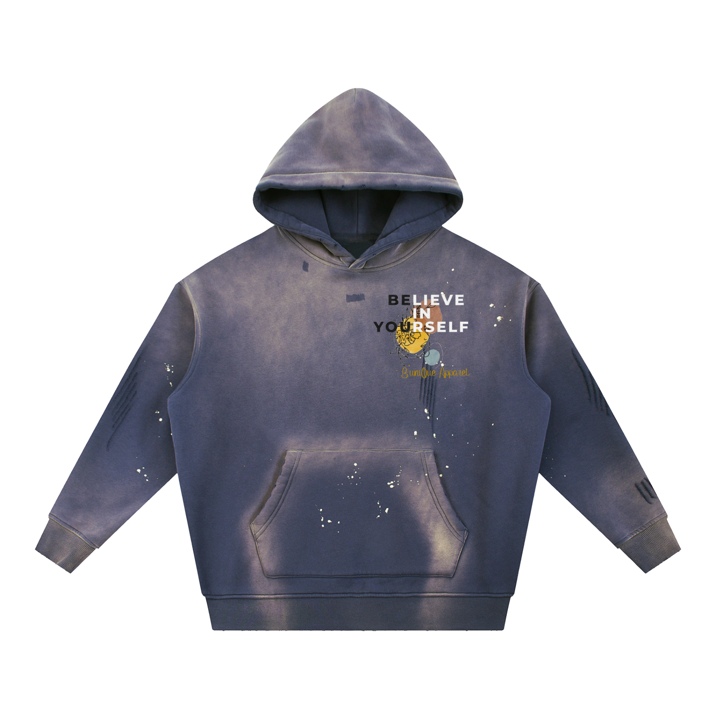Unisex Vintage Washed Frayed Fleece BELIEVE Hoodie