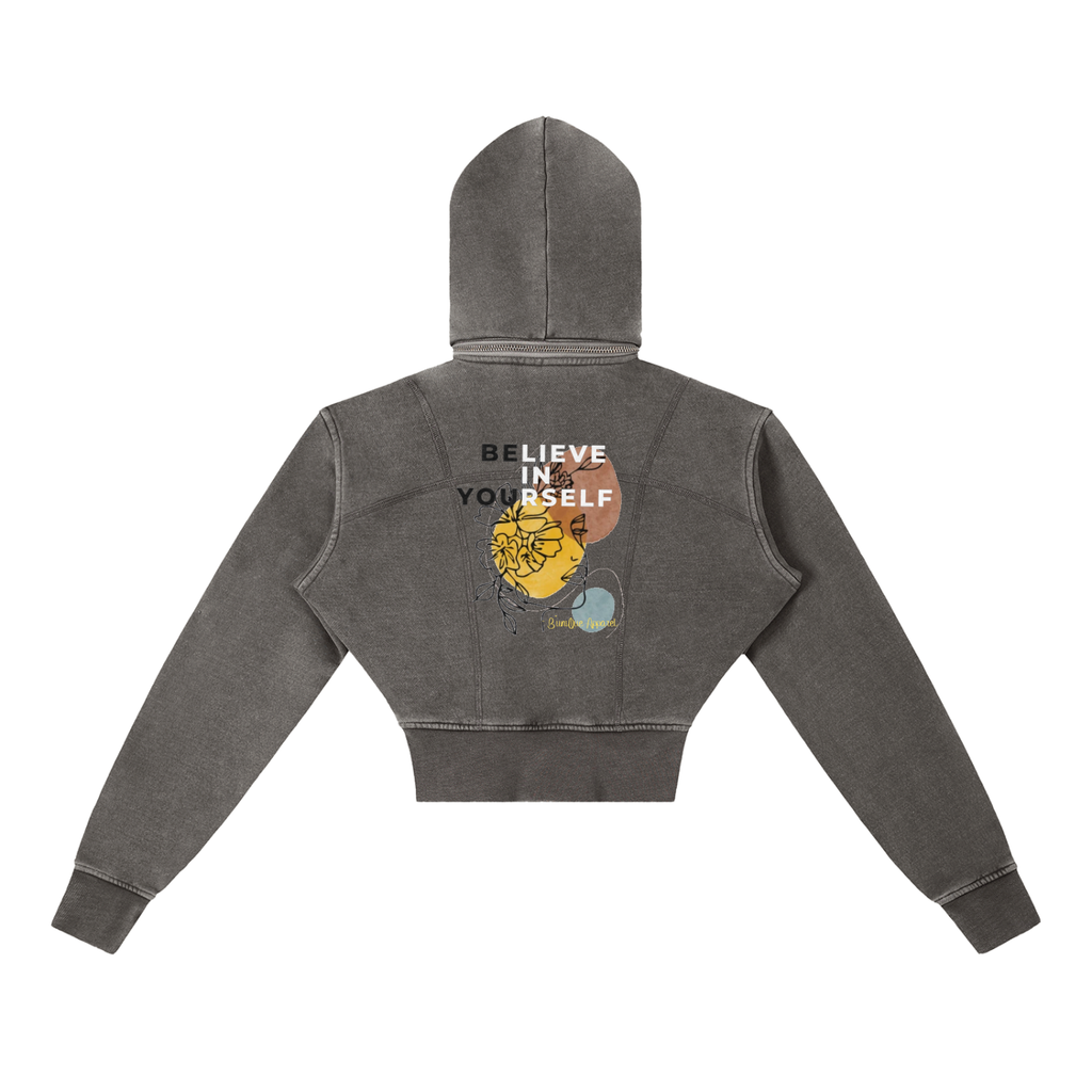 Women's Vintage "BELIEVE" Cropped Fleece Hoodie