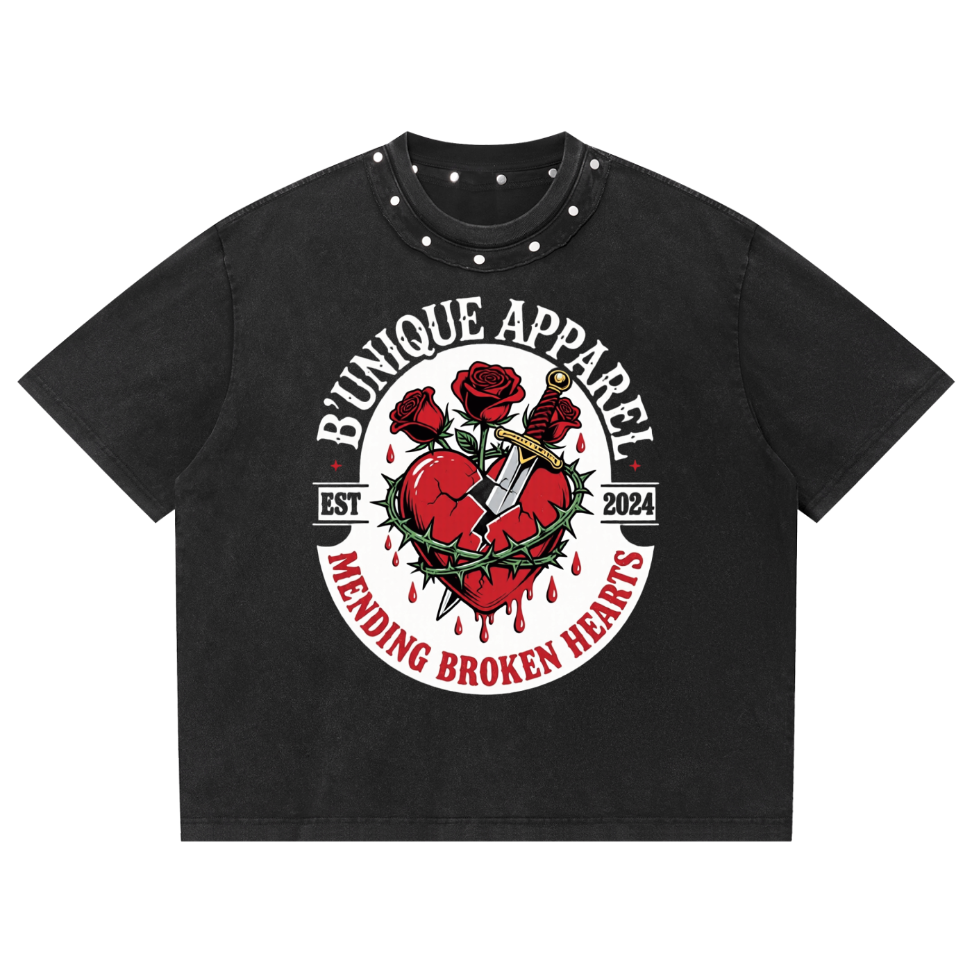 Unisex B'UNIQUE MENDING HEARTS Washed Boxy Studded T-Shirt