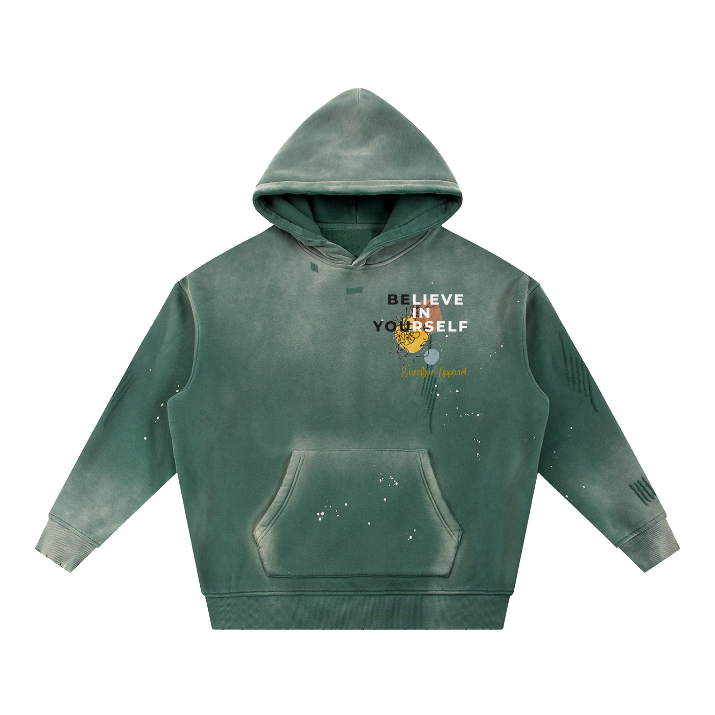 Unisex Vintage Washed Frayed Fleece BELIEVE Hoodie