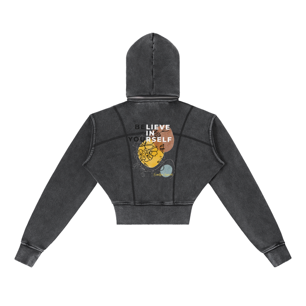 Women's Vintage "BELIEVE" Cropped Fleece Hoodie