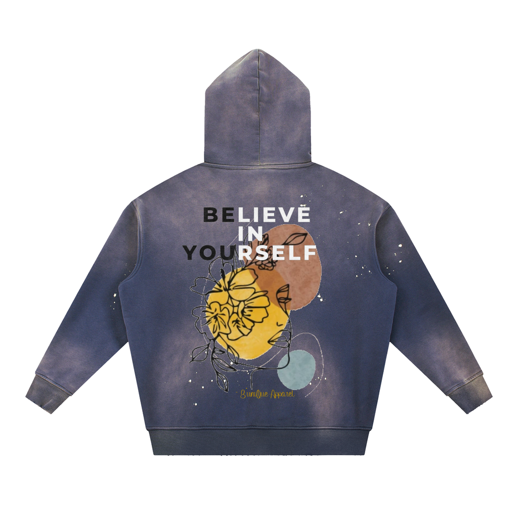 Unisex Vintage Washed Frayed Fleece BELIEVE Hoodie
